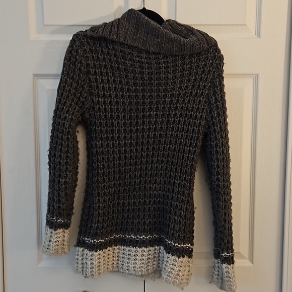 LOFT Gray and Cream Cowl Neck Sweater - Picture 3 of 4